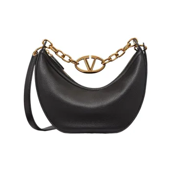 Valentino Vlogo Leather HOBO Bag Shoulder Handbag Small Size Women's Black
