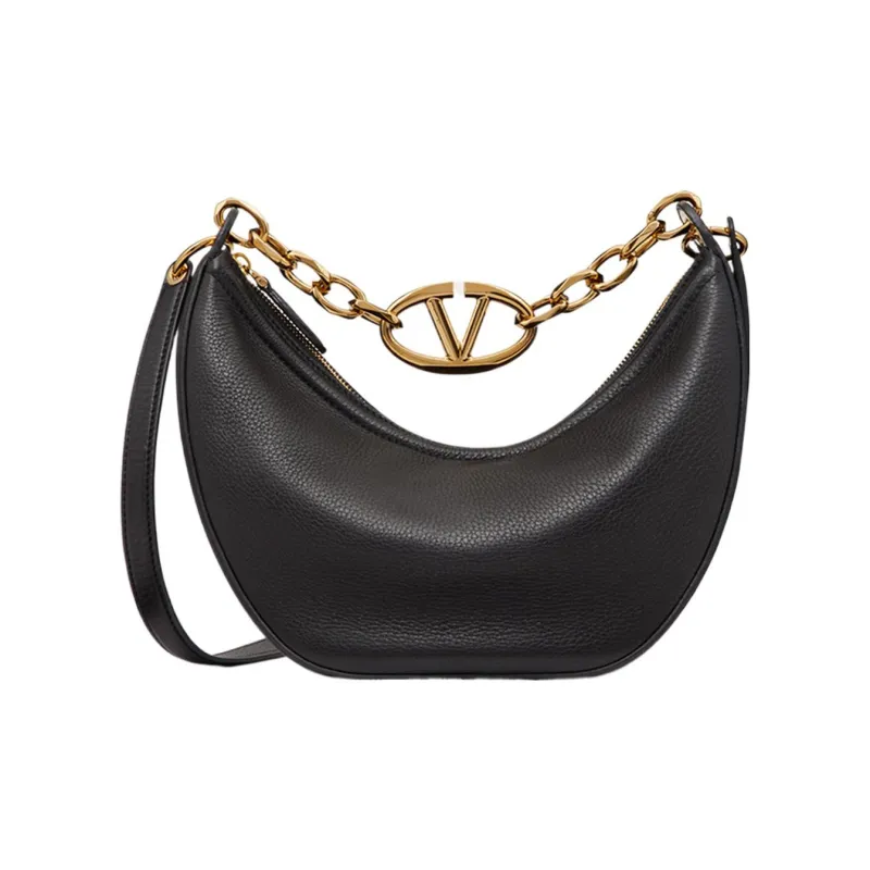 Valentino Vlogo Leather HOBO Bag, Shoulder Handbag Trumpets Women's Black-0