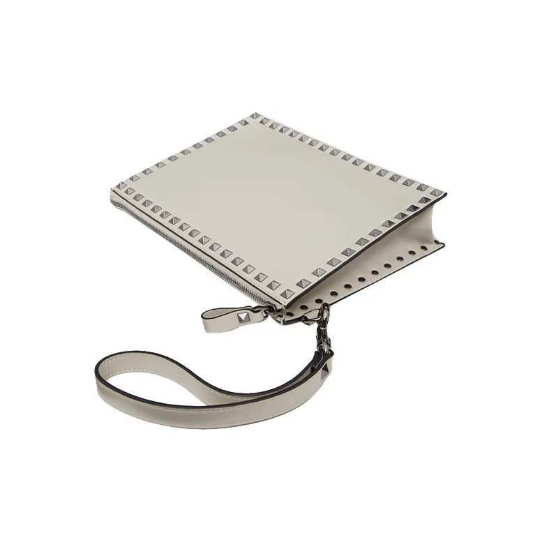 Valentino ROCKSTUD Calfskin Clutch Regular Men's Lime Gray-4