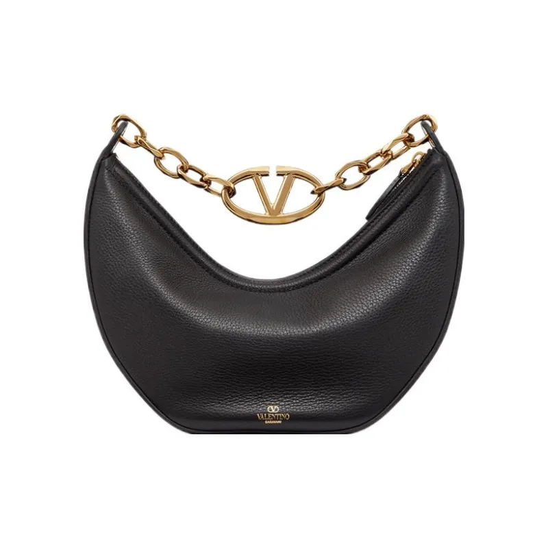 Valentino Vlogo Leather HOBO Bag, Shoulder Handbag Trumpets Women's Black-3