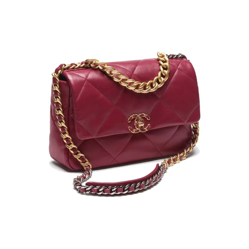 CHANEL 19Bag Lambskin Shoulder Bag, Crossbody Bag Tubas Women's Burgundy-1