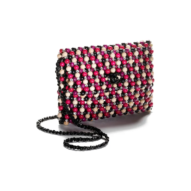 CHANEL Wooden Rhinestone Shoulder Bag, Crossbody Bag Women's Dark Pink/Purple/Black/Beige-1