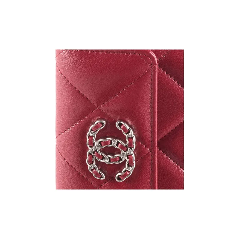 CHANEL Lambskin Wallet Women's Burgundy-3