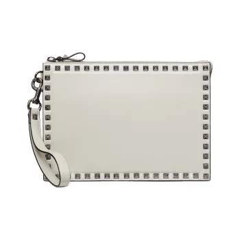 Valentino ROCKSTUD Calfskin Clutch Regular Men's Lime Gray