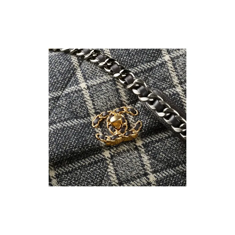 CHANEL 19Bag Twill Woolen Crossbody Bag, Shoulder Bag Women's Dark Gray Multicolor-2