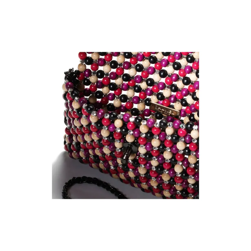 CHANEL Wooden Rhinestone Shoulder Bag, Crossbody Bag Women's Dark Pink/Purple/Black/Beige-3