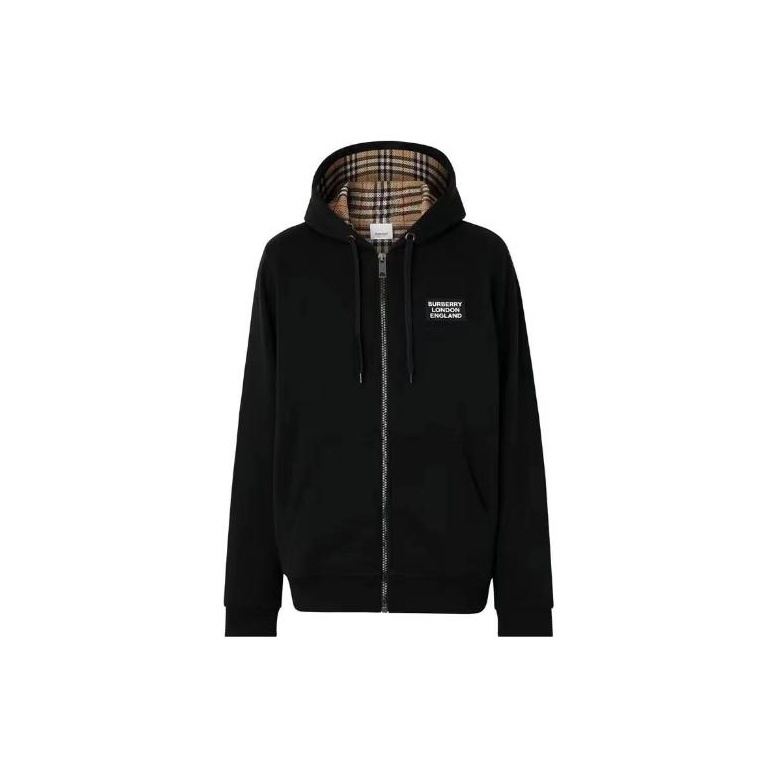 Burberry Letter Graphic Cotton Blend Zip Hoodie Black