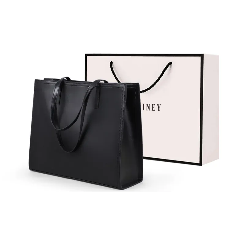 VINEY Cow Leather Shoulder Bag Handbag Tote Bag Shopping Bag Large Size Women's Black-0