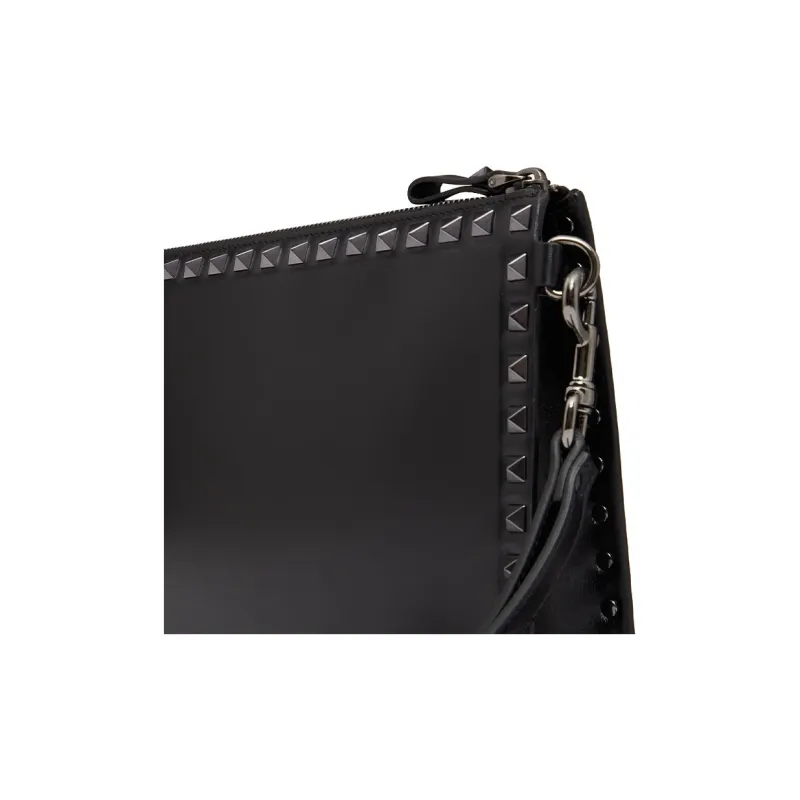 Valentino ROCKSTUD Calfskin Clutch Regular Men's Black-5