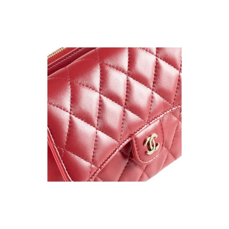 CHANEL Sheepskin And Gold Metal Crossbody Bags Women's Red-3