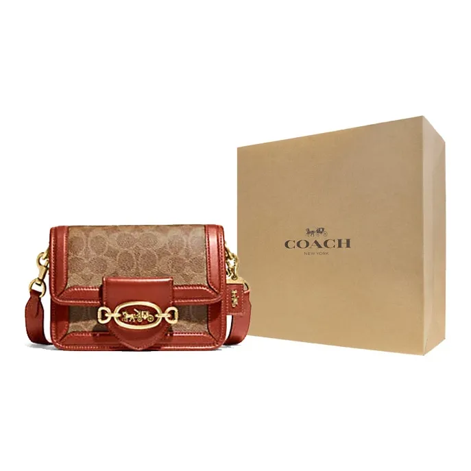 COACH Hero Coated Canvas With Calfskin Handbag, Shoulder Bag, Crossbody Bag Trumpets Women's Brown & Orange Red-7