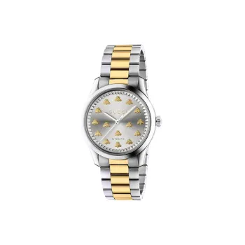 GUCCI G Timeless Collection Wrist Watch Automatic Mechanical Movement 18K Gold Strap 38mm Silver Dial Unisex