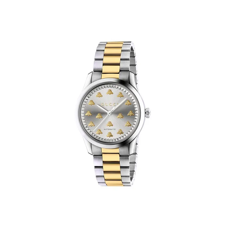 GUCCI G Timeless Collection Wrist Watch Automatic Mechanical Movement 18K Gold Strap 38mm Silver Dial Unisex-0