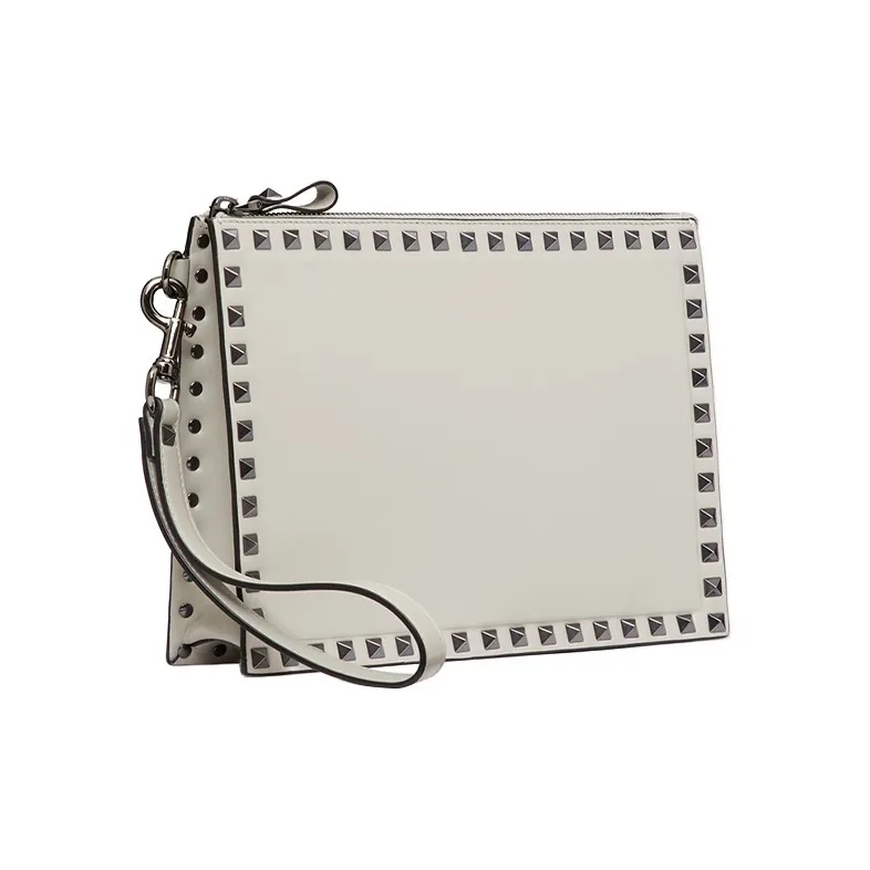 Valentino ROCKSTUD Calfskin Clutch Regular Men's Lime Gray-1
