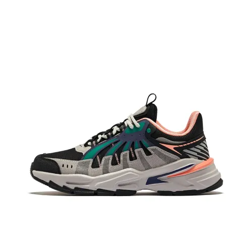 Erke Running Shoes Women's Low-Top Jet Black Neon Orange Pink