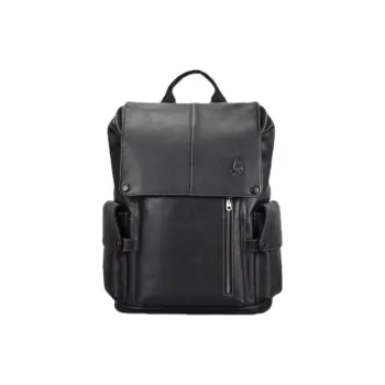 Hush Puppies Top Grain Cow Leather Backpack Large Size Men's Black