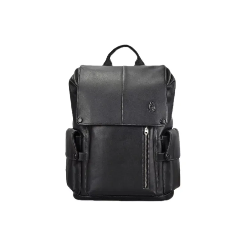 Hush Puppies Top Grain Cow Leather Backpack Large Size Men's Black-5