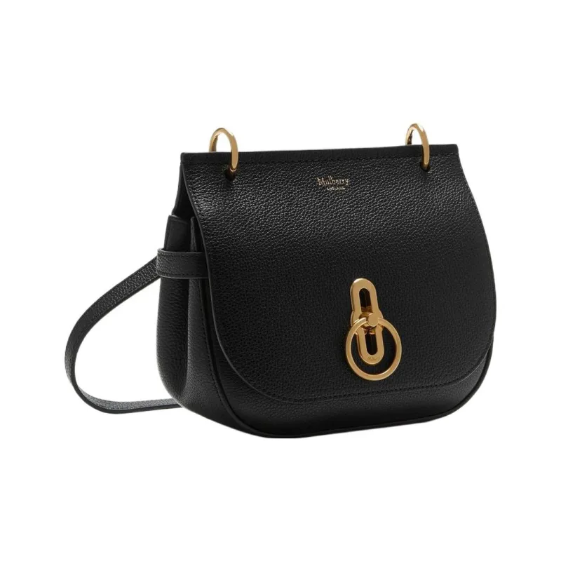 Mulberry Grained Cow Leather Shoulder Bag Crossbody Bag Small Size Women's Black-2