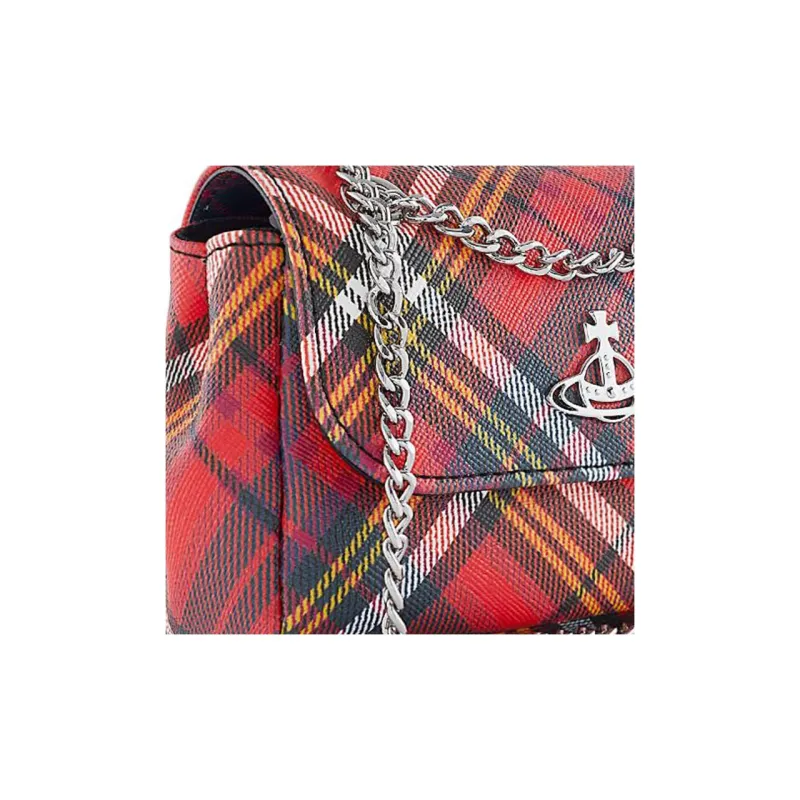 Vivienne Westwood Saffiano Polyester-Cotton Blend One Shoulder Crossbody Chain Wallet Small Size Women's Red-4