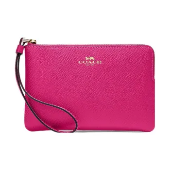 COACH Wristlet Pebbled Leather Wrist Bags Clutches Wallets Small Size Women's Rose Red