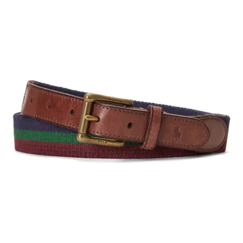 Polo Ralph Lauren Stripes Woven Patchwork Pin Buckle Leather Belts Men's Brown Width: 2.5cm