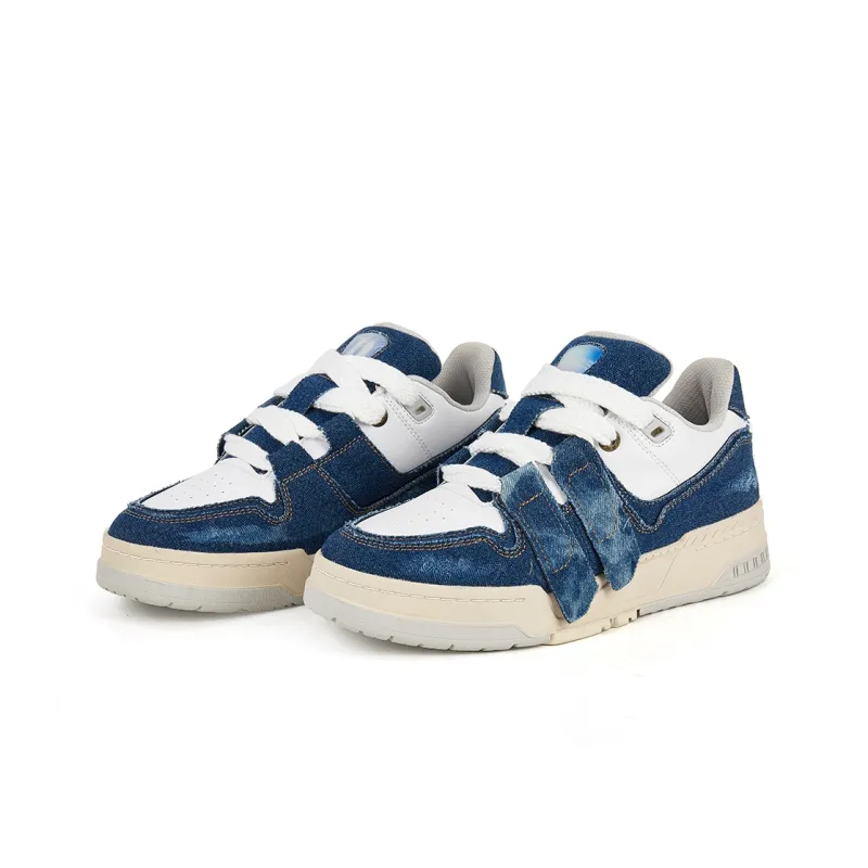 PAUZE Slip Resistant Low Top Skateboard Shoes Unisex Denim Blue-2