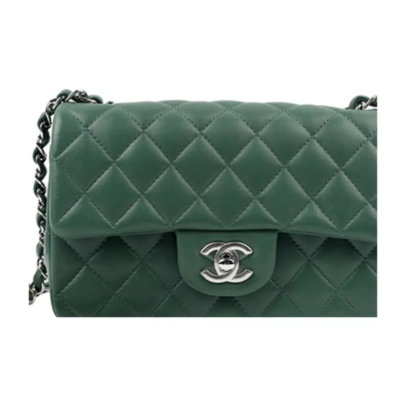 CHANEL Classic Flap CF Sheepskin Flap Bag, Crossbody Bag, Shoulder Bag Mini Women's Grass Green-3