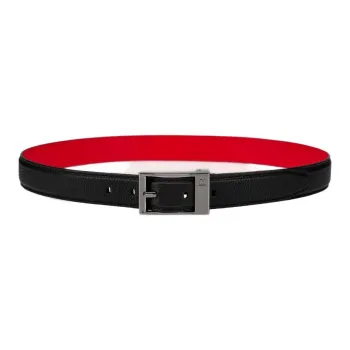 CL LUBOTING Grained Textured Pin Buckle Leather Belts Men's Black Width: 3cm