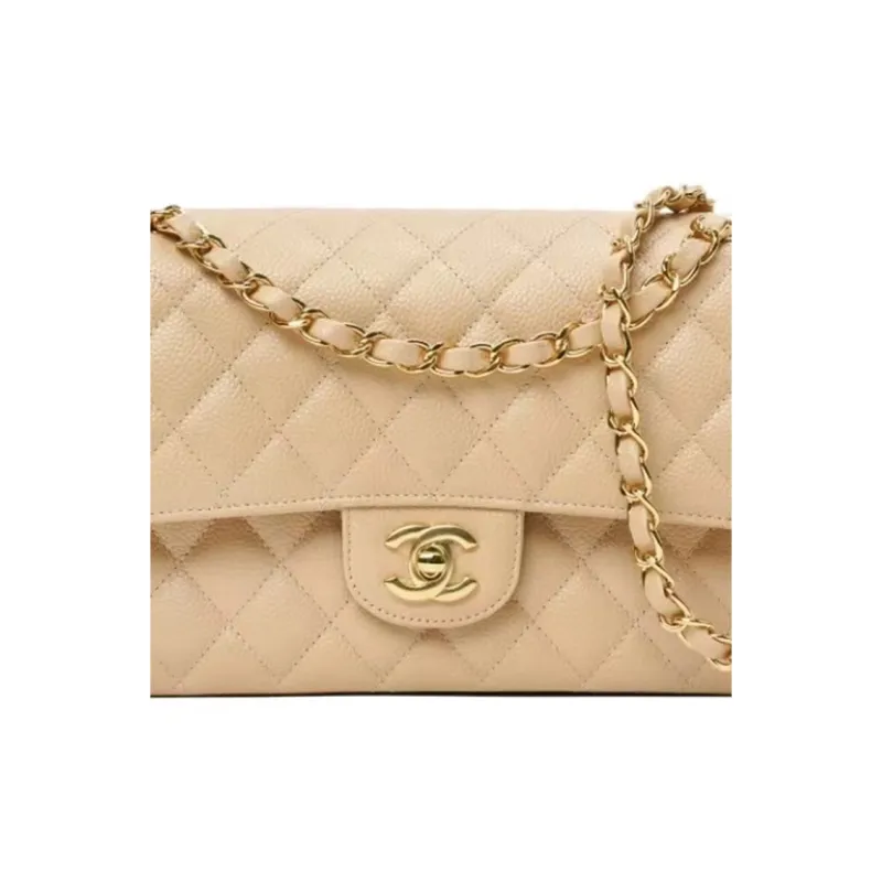 CHANEL Classic Flap CF Grain Calfskin Flap Bag, Shoulder Bag, Crossbody Bag Medium Size Women's Beige-3