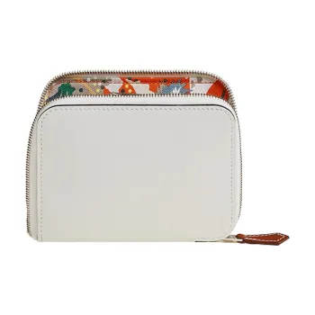 HERMES Silk'In Evercolor With Barenia Calfskin Wallets Coin Purses Regular Women's New White/Orange/Gull Gray