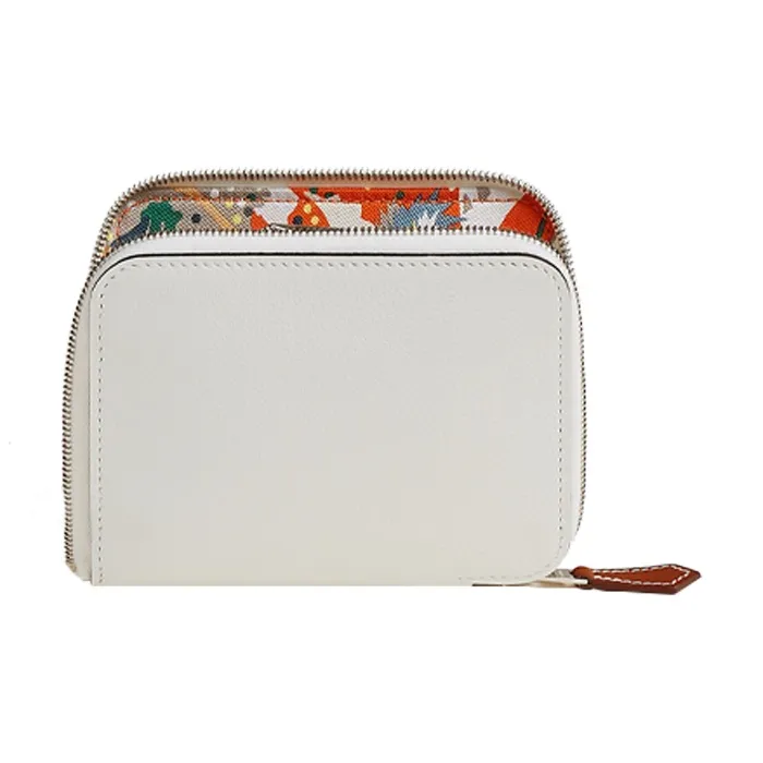 HERMES Silk'In Evercolor With Barenia Calfskin Wallets Coin Purses Regular Women's New White/Orange/Gull Gray-0