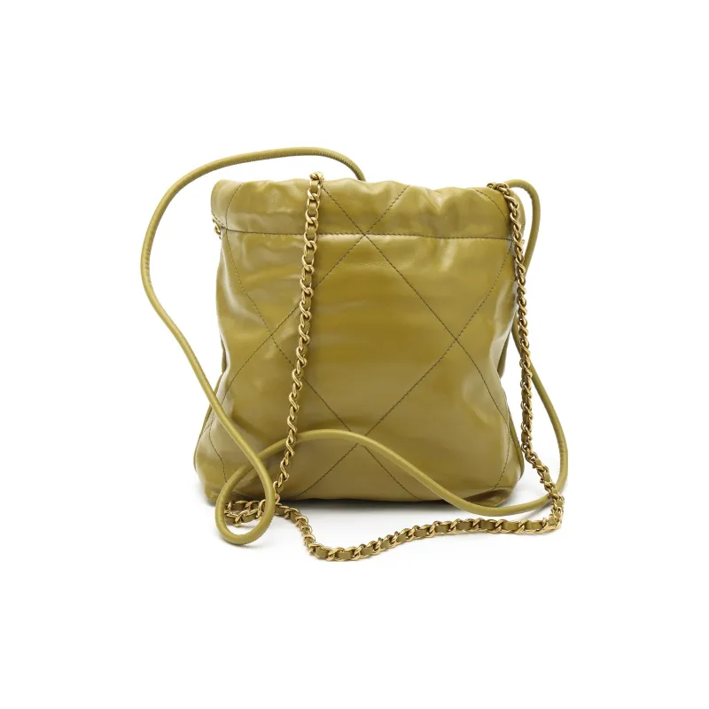 CHANEL 22Bag Bright Calfskin Bucket Bag, Shoulder Bag, Crossbody Bag Mini Women's Olive Green-2