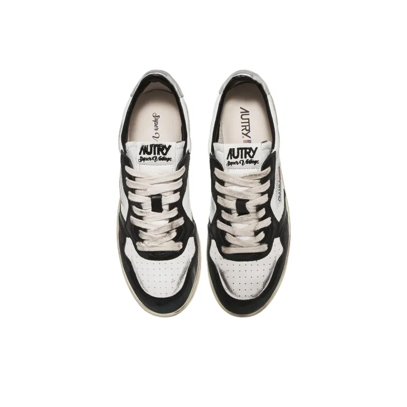 AUTRY Medalist Leather Low Super Vintage White Black Silver AUTRY Medalist Leather Low Super Vintage White Black Silver