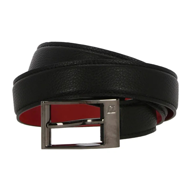 CL LUBOTING Grained Textured Pin Buckle Leather Belts Men's Black Width: 3cm-2
