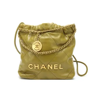 CHANEL 22Bag Shiny Calfskin Bucket Bags Shoulder Bag Crossbody Bag Mini Women's Olive Green