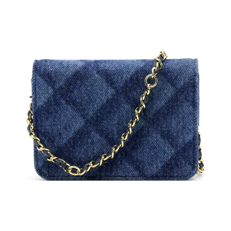 CHANEL Denim Coin Purse, Card Holder, One Shoulder, Crossbody, Fanny Pack Trumpets Women's Denim Blue-2