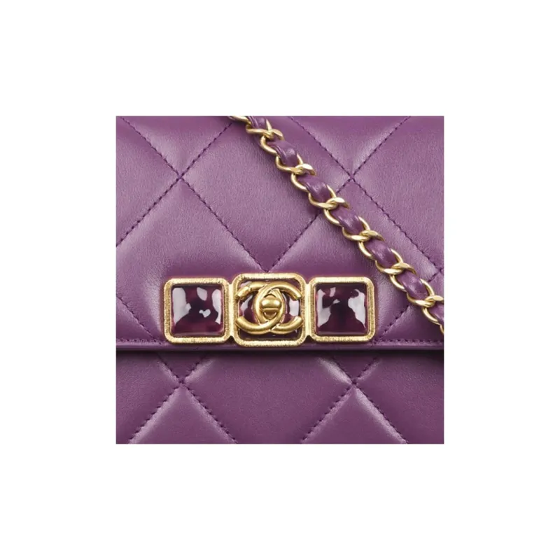 CHANEL 22A Early Autumn Calfskin Shoulder Bag, Crossbody Bag Women's Purple-4