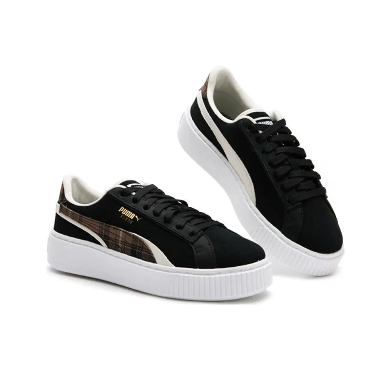 PUMA Suede Plat Form Plaid 'Black' Women's-3