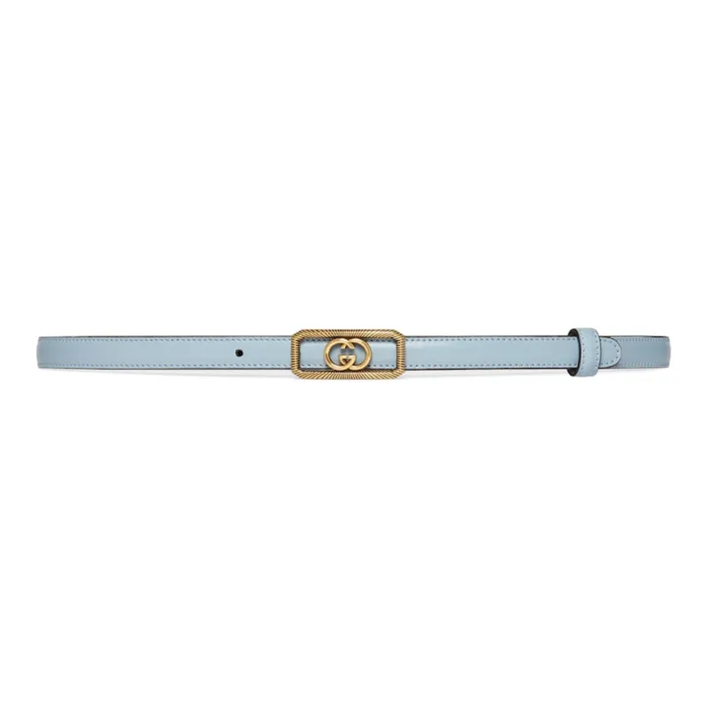 GUCCI Double G Smooth Buckle Leather Belts Women's Light Blue Width 1.5CM-0