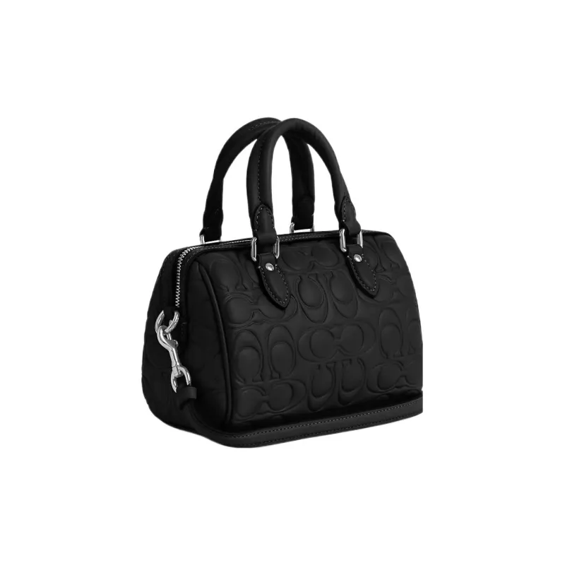 COACH Rowan Leather Boston Bag, Handbag, Shoulder Bag, Crossbody Bag Trumpets Women's Black-1