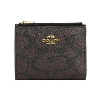 COACH Bifold Canvas With Leather Coin Purse Wallet Regular Women's Coffee