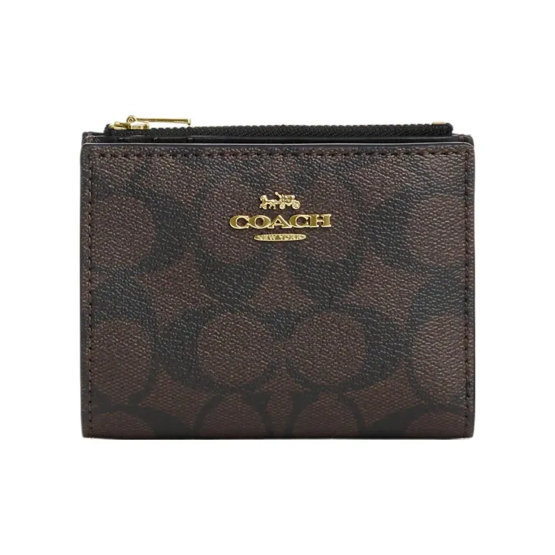 COACH Canvas With Leather Coin Purse Wallet Regular Women's Coffee-0