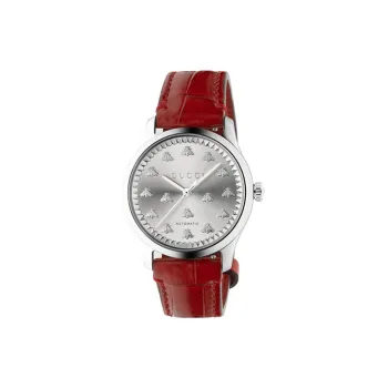 GUCCI G-Timeless Collection Wrist Watch Automatic Mechanical Movement Crocodile Leather Strap 38mm Silver Dial Unisex