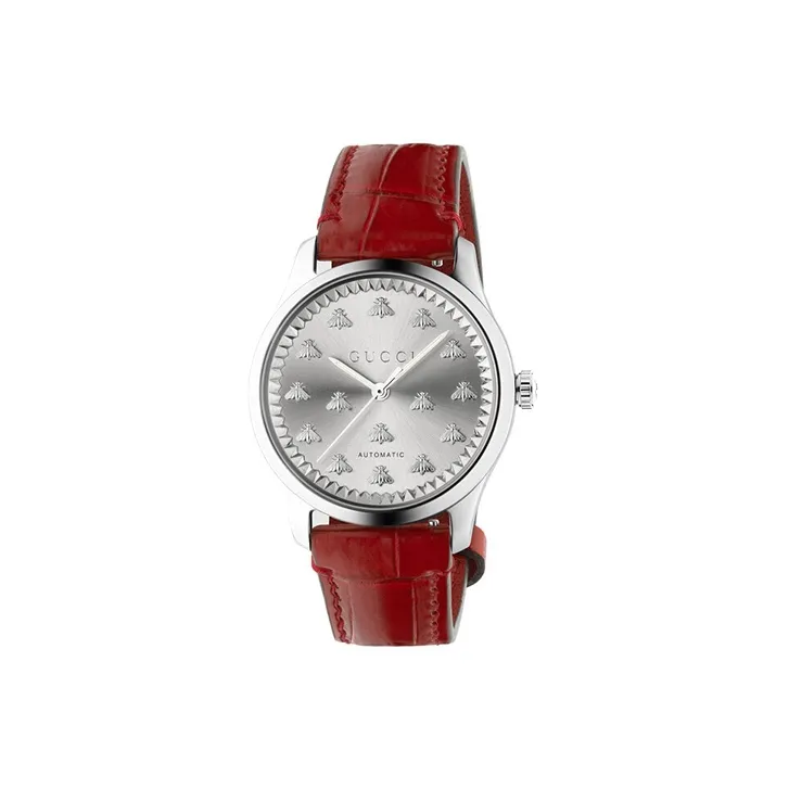 GUCCI G-Timeless Collection Wrist Watch Automatic Mechanical Movement Crocodile Leather Strap 38mm Silver Dial Unisex-0