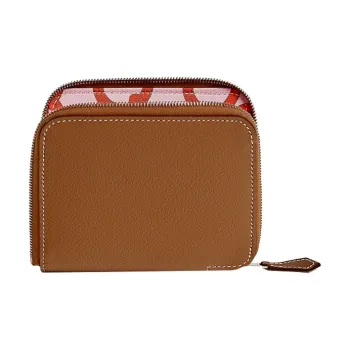HERMES Silk'In Evercolor With Barenia Calfskin Wallets Coin Purses Regular Women's Gold/Light Pink