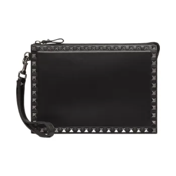 Valentino ROCKSTUD Calfskin Clutch Regular Men's Black