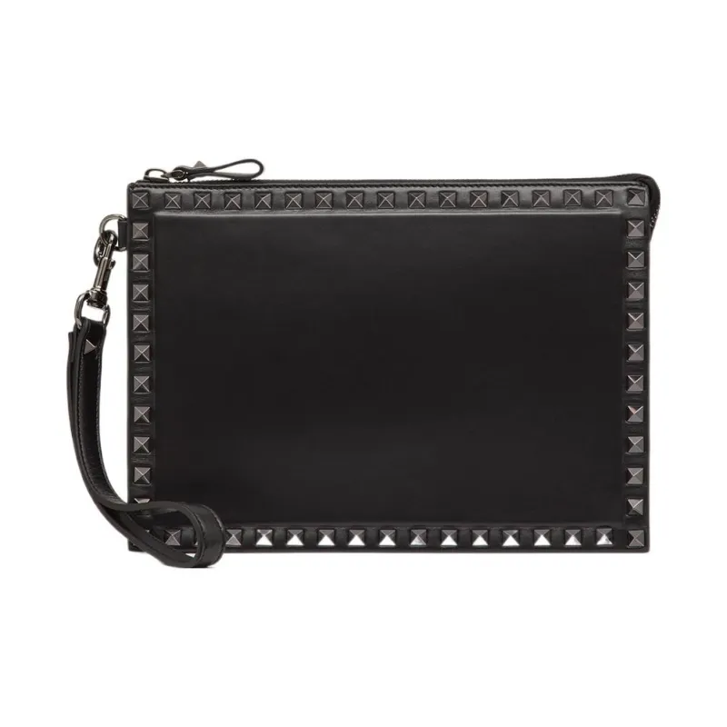 Valentino ROCKSTUD Calfskin Clutch Regular Men's Black-0