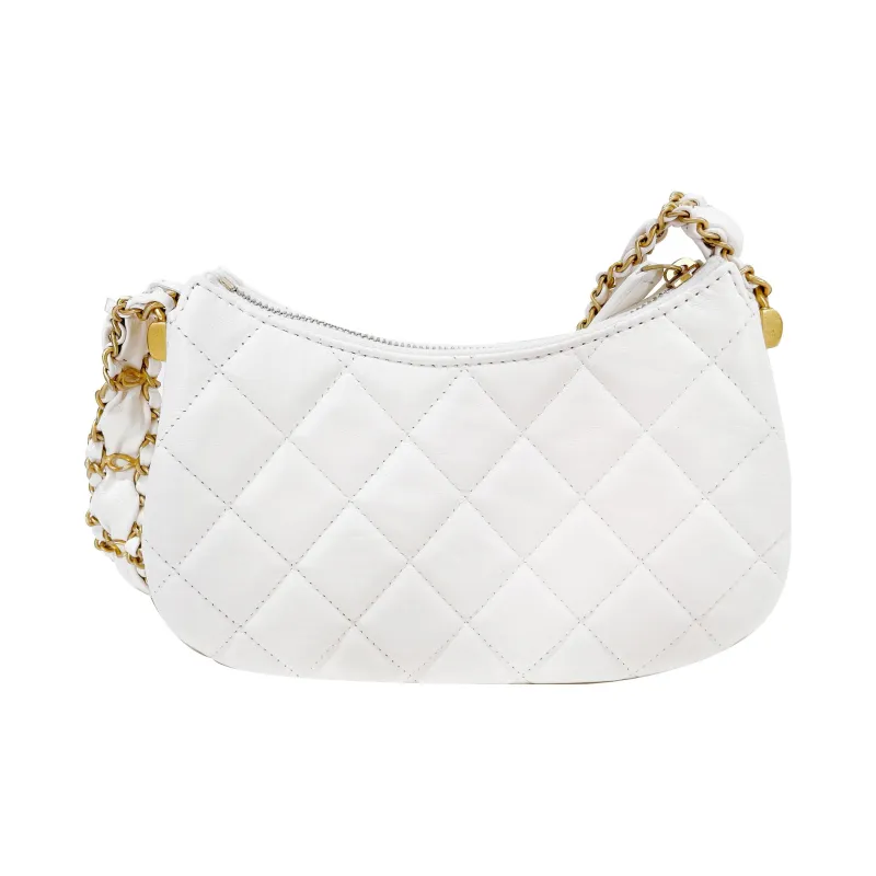 CHANEL Cow Leather Shoulder Bag, Hobo Bag, Handbag Women's White-2