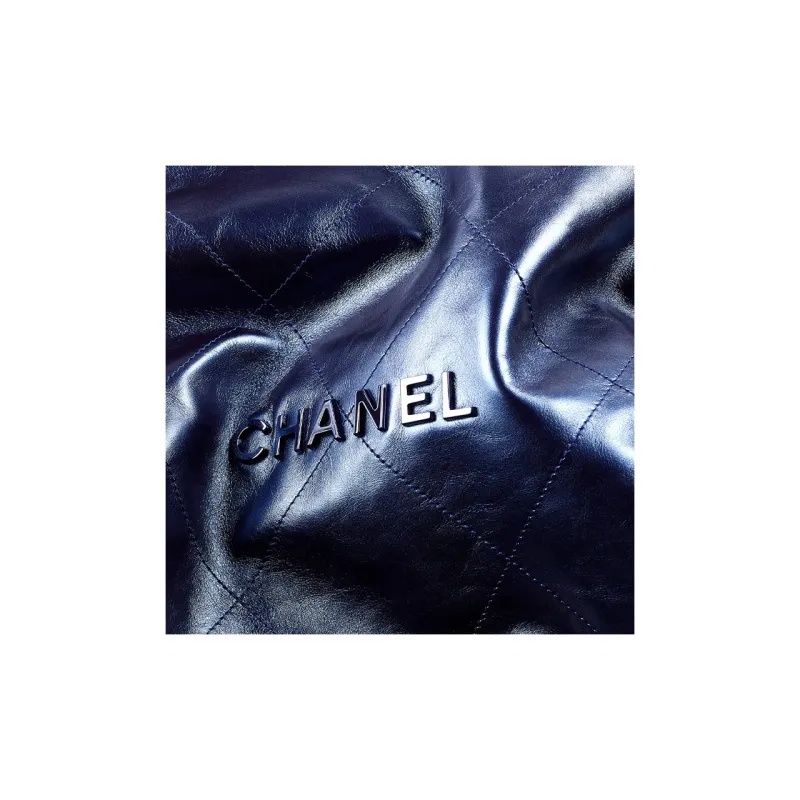 CHANEL 22Bag Smooth Finish Calfskin Tote Bag, Shopping Bag, Handbag, Crossbody Handbag Trumpets Women's Marine Blue-2
