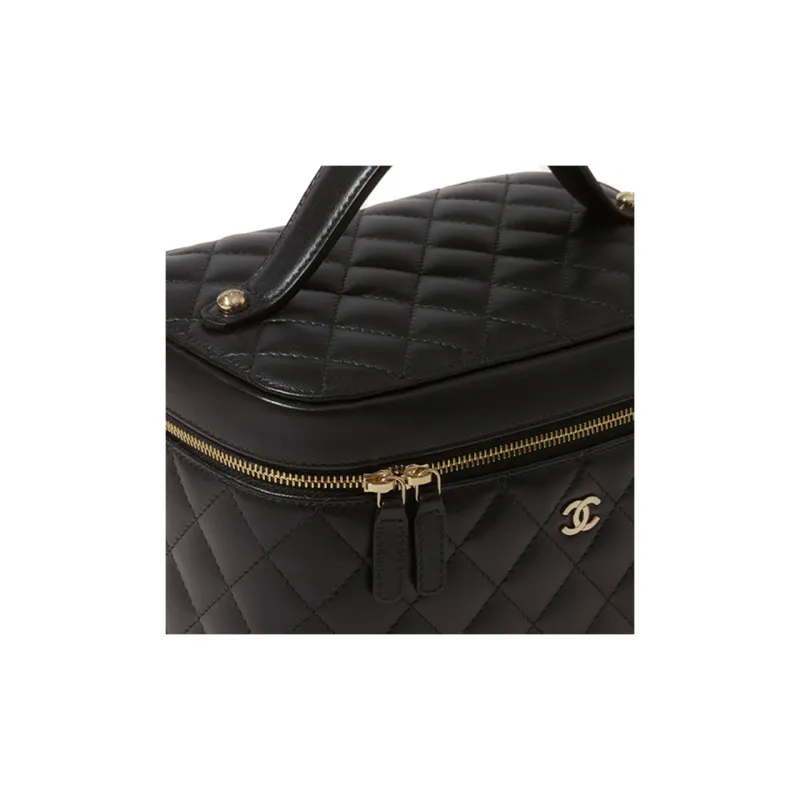 CHANEL 22SS Sheepskin Box Bag, Makeup Bag, Handbag Women's Black-3